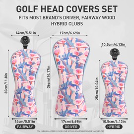 FINGER TEN Golf Club Head Covers Wood Driver Fairway Hybrid Rescue Putter, Golf Club Covers Woods Novelty Synthetic Leather with Interchangable No.Tag for Men Women Kids (Pink-3 Pack)