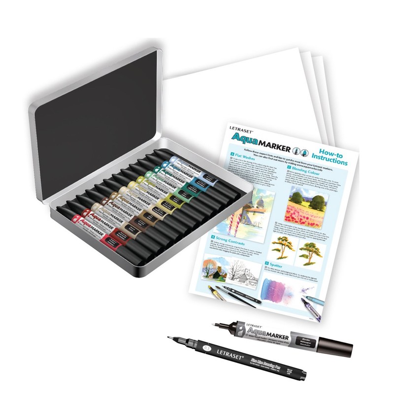 Letraset AquaMarker Gift Set (12 colours + Storage tin +