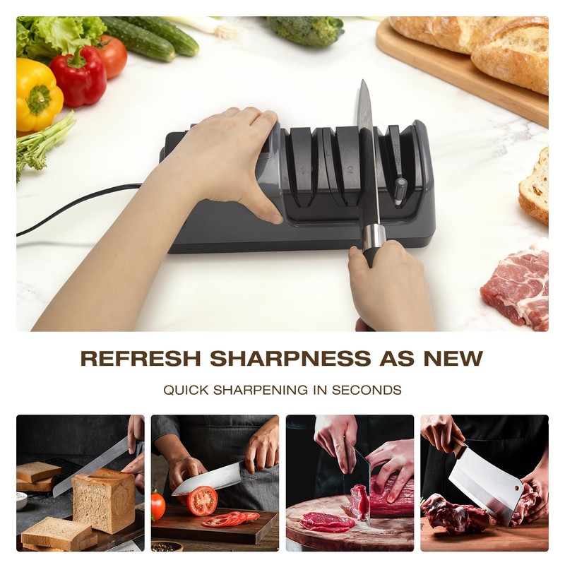 Ceelpeopar Professional 3-Stage Electric Knife Sharpener for Kitchen Knives, LCD