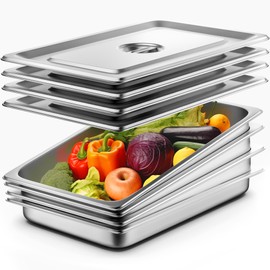 ZeroPone 4 Pack Full Size Hotel Pans with Lids, 2.5" Deep Stainless Steel Steam Table Pan with Lid, 22 Gauge Anti Jam Commercial Catering Food Pans for Hotel, Home, Party, Restaurant, Buffet