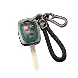 ontto Alloy Car Key fob Cover Fit for Toyota Camry Corolla Fielder Porte Vios Vitz Rav4 Prius Yaris Aygo 2/3/4 Buttons Smart Leather Key case Shell Key Holder Keyring Keychain Accessories Black-Green
