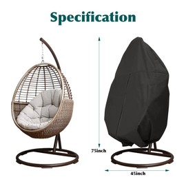 Erato Patio Hanging Egg Chair Cover, Upgraded Waterproof UV Protection Windproof Dustproof 420D Oxford Cloth, for Most Outdoor Swing Egg Chair, M(75"x 45")