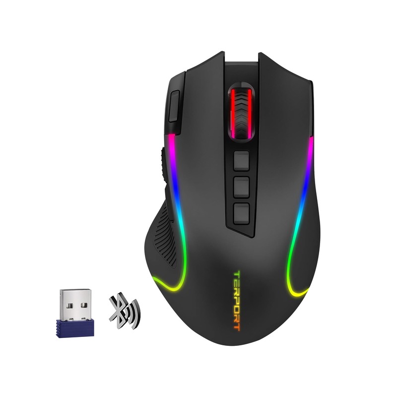 TERPORT S500 Mouse Gamer Inalámbrico Ergonómico con Retroiluminado RGB