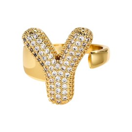 Cicy Bell Initial Rings for Women 18k Gold Plated Cubic Zirconia Delicate Letter Chunky Statement Open Rings Gifts for Her
