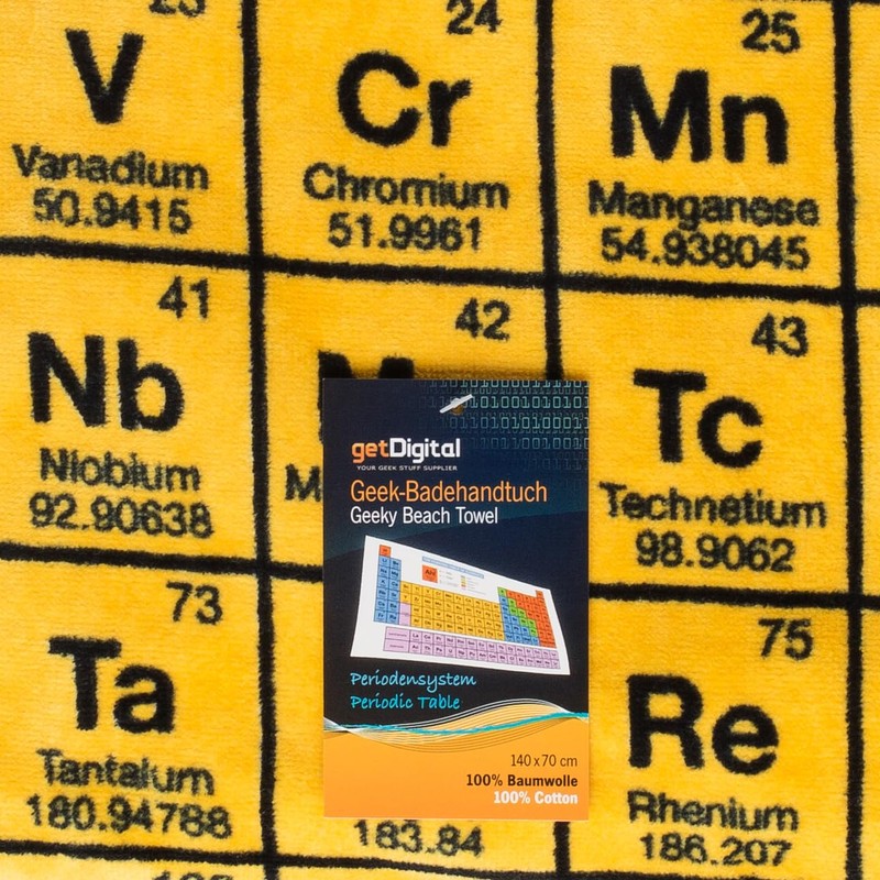 getDigital 12595 periodic table bath towel, cotton, multicoloured, 140 x