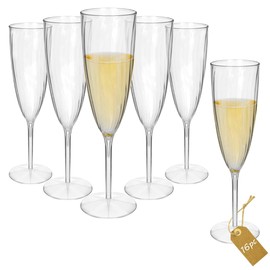 16 Pcs Clear Plastic Champagne Flutes, Hard Disposable Plastic Champagne Glasses, One Piece Design Wine Glasses Cocktail Cups for Home Daily Life Party Wedding Toasting Drinking (16Pcs-6OZ/180ML)
