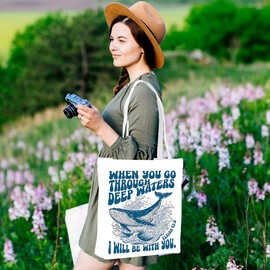 Ocean Beach Whale Shark Gifts Positive Christian Gifts for Women Religious Bible Verse Canvas Tote Bag, Reusable Grocery Bag for Shopping, Sport, Trip, Beach Totes for Women, Mom Graduation Friendship