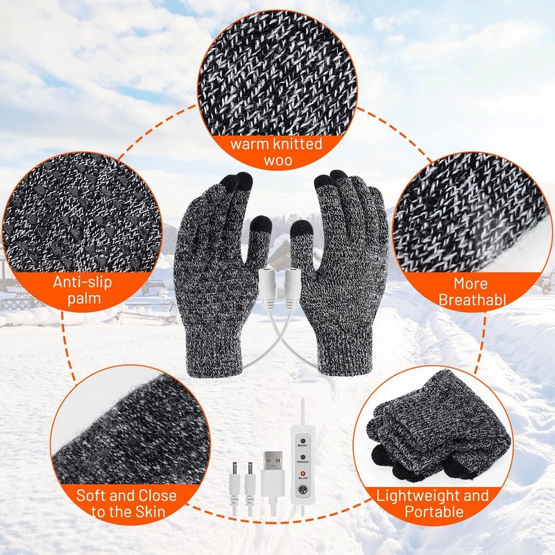 USB Heated Gloves, Double-Sided Heating Winter Thermal Gloves for Men