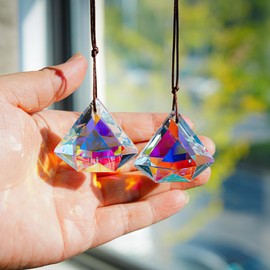 H&D HYALINE & DORA 1.9" Crystal Prisms Sun Catcher Set of 2 AB Colored Suncacther Indoor Window Prisms Suncatcher,Hanging Crystals for Windows Home Garden Decor