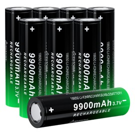 PAOWANG 18650 Rechargeable Battery 9900mAh 3.7Volt Flat Top 8 Pack 18650 Batteries for Headlamps Flashlights