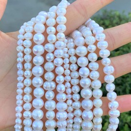 Adabele 1 Strand Real Natural Potato Round White Cultured Freshwater Pearl Loose Beads 7-8mm for Jewelry Making 14 inch fp3-78