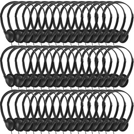 Bulk Headphones 50 Pack for Kids School Classroom,Wholesale Wired Adjustable On Ear Earphones Class Set for Students Children Toddler Teens Boys Girls and Adult (GS857, Black)