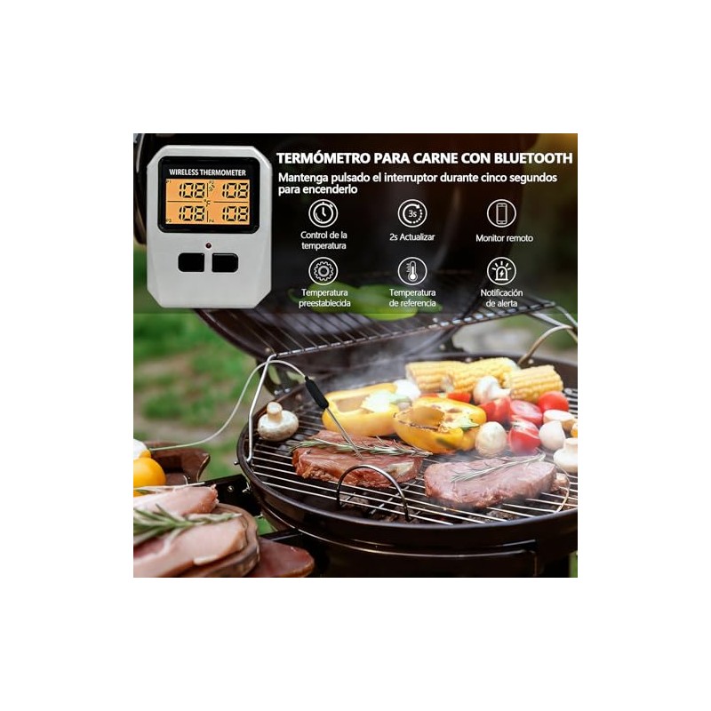 Inalámbrico Termómetro Carne, Termómetro Digital Cocina con 4 Sondas,Meat Thermometer