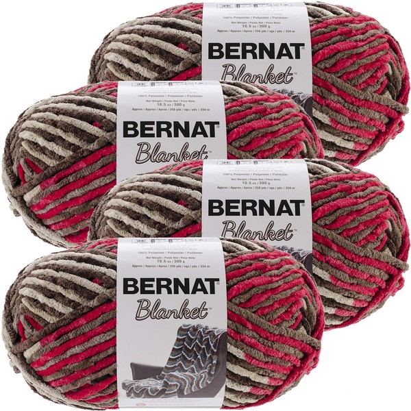 Bernat Raspberry Trifle, Blanket Big Ball Yarn, Multipack of 4,