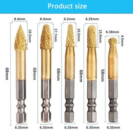 KEWAYO 5PCS Double Cut Carbide Rotary Burrs Set with 1/4 inch Hex Shank Carbide Rotary Burr File Set for Die Grinder Drill, Metal Carving,Polishing,Engraving,Drilling