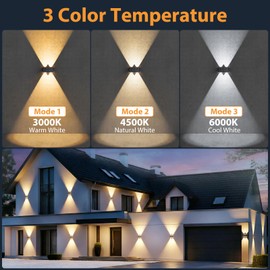 2PACK Solar Sconce Lights Outdoor,3000/4000/6000K 3 Modes Up and Down Solar Wall Lights Dusk to Dawn Lighting IP65 Waterproof Solars Lights Outdoor for Exterior Front Porch Garage Fence Patio Yard