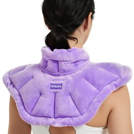 Microwavable Heating Pad for Neck and Shoulders, Extra Large Weighted Heated Neck Wrap Microwave with Moist Heat Reusable (Purple)