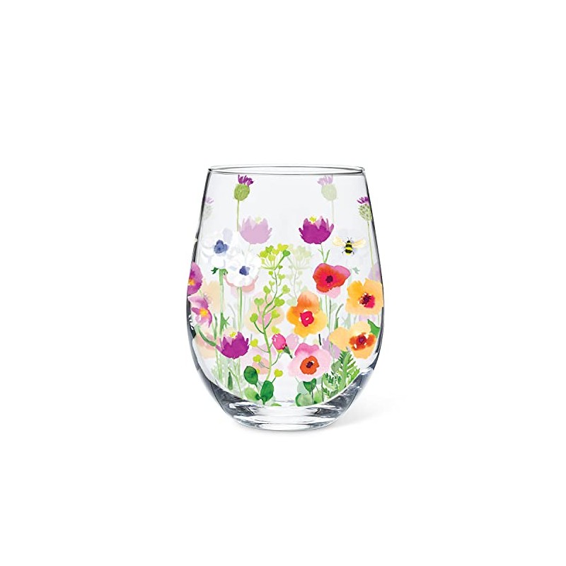 Abbott Collection Bee Garden Stemless Wine Goblet - Glass, Multicolor,