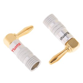 Ytuomzi 4PCS Right Angle Speaker Banana Plugs 90°Degree 24K Gold Plated Audio Jack Connector L Shape Speaker Adapter for Speaker Cable,2 Black and 2 Red