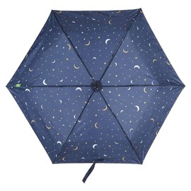 ECO CHIC Manual Mini Umbrella Recycled Plastic Canopy with Fibreglass Ribs for Daily Use (Stars and Moons Navy)