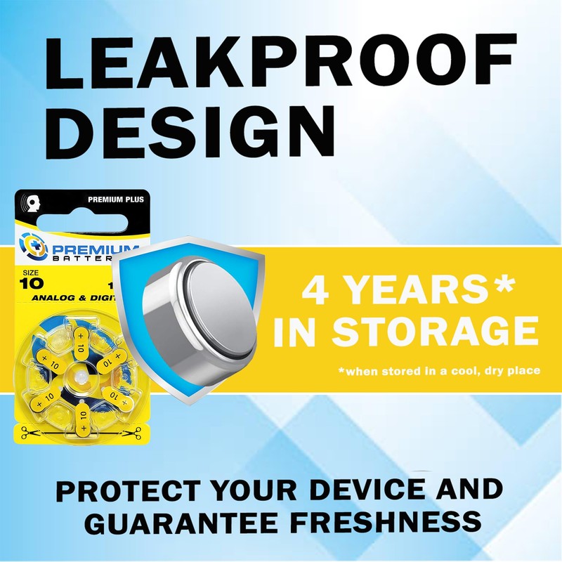 Premium Batteries Size 10 1.45V Hearing Aid Battery Yellow Tab
