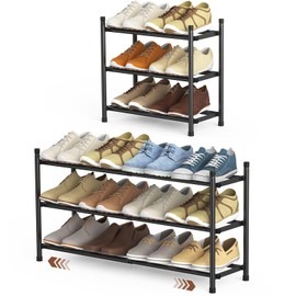Uneviesyka Expandable Shoe Rack, 3 Tier Shoe Rack for Closet, Stackable Adjustable Standing Metal Shoe Shelf Organizer Storage, Small Shoe Racks for Front Door Entrance、Entryway(Black)