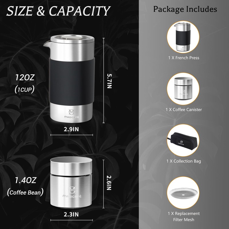 MAGICAFÉ French Press Coffee Maker Set, Portable French Press with