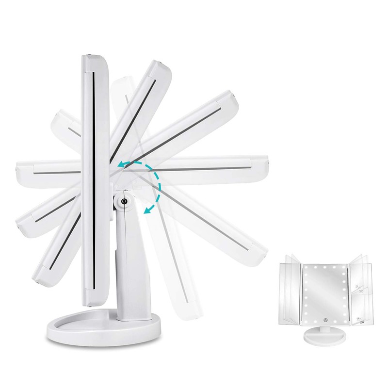 deweisn Floor Mount Tri-Fold Lighted Vanity Mirror with 21 LED