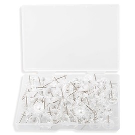 100pcs Clear Studs, Plastic Push Pins, Thumbtacks, Flat Push Pins with Steel Tips for Cork Boards, Bulletin Boards, Walls (Black and Transparent)