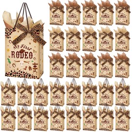 Weekgrat 50 Pcs My First Rodeo Birthday Party Favors Bags with Handles for Guest Western Cowboy 1st Birthday Gift Bag with Tissue Paper Ribbons Cowboy Candy Bag My First Rodeo Party Supply(Brown)