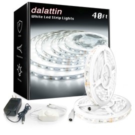 dalattin White LED Strip Lights, 40ft Dimmable LED Light Strip 6500K Bright Daylight White 24V, 720 LEDs 2835 Tape Lights for Bedroom, Kitchen, Mirror, Home Decoration(2 * 20ft)