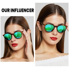 DUCO Retro Round UV400 Polarized Sunglasses for Women Men Vintage Shades Classic Acetate Trendy Fashion Sunglass DC1230 (Brown Tortoise Frame Revo Green Lens)