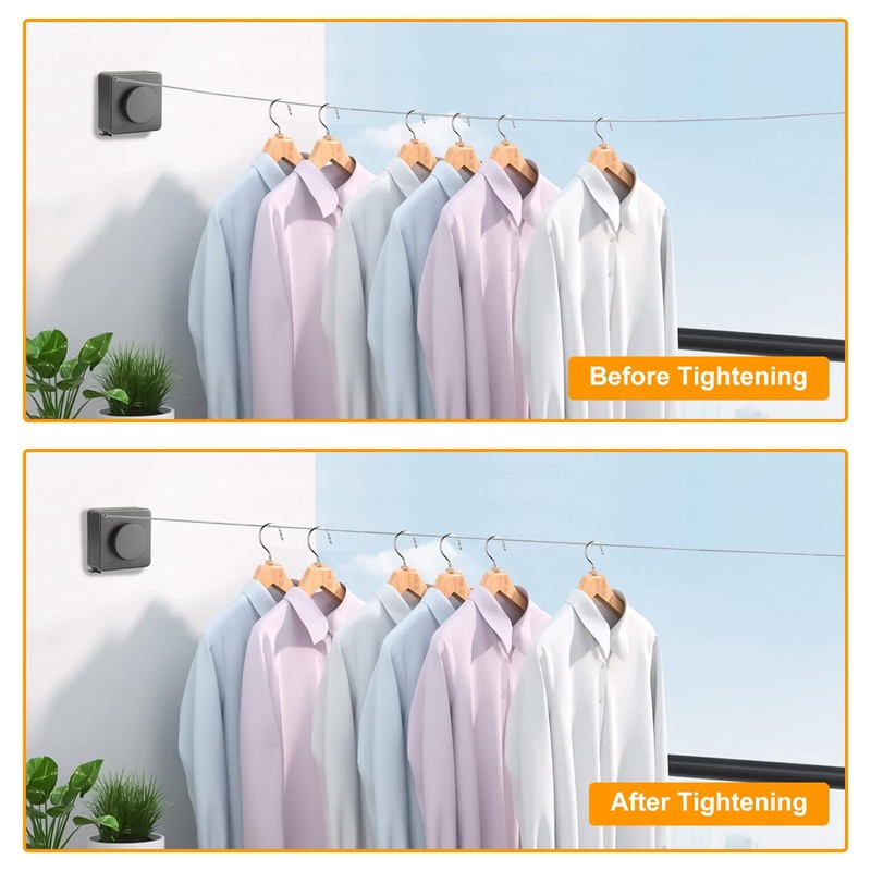 Retractable Washing Line, 15.7ft Retractable Clothes Line Indoor, 44 lbs