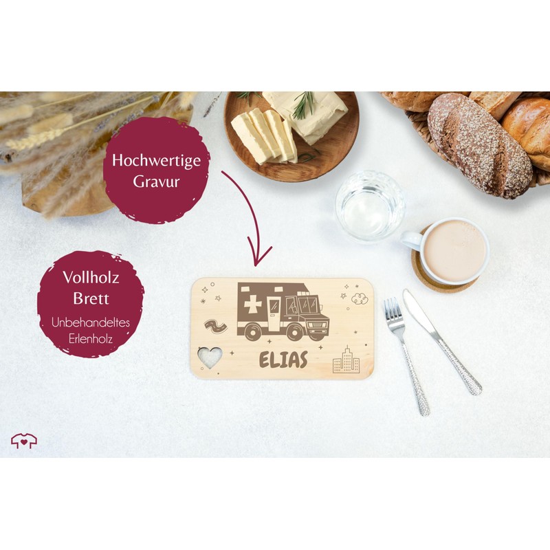 Breakfast Board Wooden Heart – Ambulance – Ambulance with Name