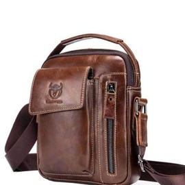 Hebetag Small Leather Shoulder Bag Crossbody Pack for Men Outdoor Travel Business Casual Messenger Briefcase Handbag Mens Phone Wallet Tote Day Pack Coffee