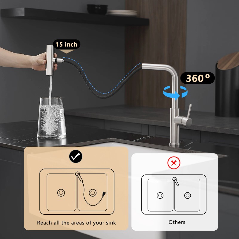 Modern Single Handle 360° Swivel Stainless Steel Waterfall Kitchen Faucet