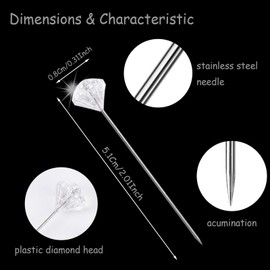 300 PCS Bouquet Pins 2.01 Inches Straight Clear Corsage Boutonniere Pins Diamond Rhinestones Crystal Head Pins (0.8 * 5.1 Cm/0.31 * 2.01 in)
