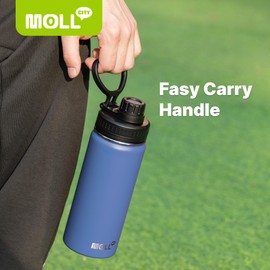 Mollcity Kids Insulated Water Bottle-16 oz Stainless Steel Vacuum Wide Mouth Sports Flask with Silicone Boot-Reusable Metal Leak Proof Travel Water Bottle for Girls Boys, BPA-Free(Royal Blue)