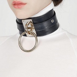 SINLOV Punk Rock PU Leather Choker Necklaces Black Gothic Statement Necklace Vintage Circle Ring Necklaces Jewelry Adjustable for Women Men Girls