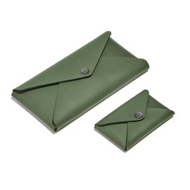 eglooh - Helios - Set of Business Card Cases + Leather Pencil Case - Credit Card Cases - Closure with Burnished Buttons - Made in Italy, Green, Business Card Case