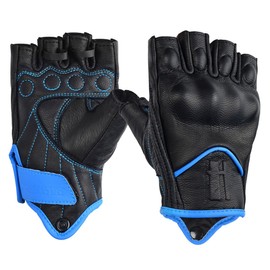 Harssidanzar Women Fingerless Motorcycle Gloves,Hard Knuckle Protection Riding Driving Biker Racing Motorbike Glove Touchscreen KL022US,Black Blue,Szie S