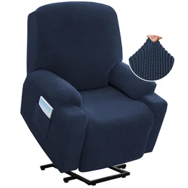 H.VERSAILTEX Stretch Couch Cover Recliner Cover Electric Power Lift Recliner Chair Cover Fitted Standard Large Power Lift Recliner with Side Pocket, Soft Thick Jacquard(Single Seat, Navy)