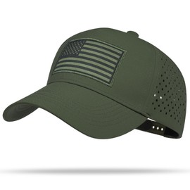 UALON American Flag Trucker Hat, Quick Dry Baseball Cap for Men & Women, Laser Cut Mesh Waterproof Snapback Hats Olive