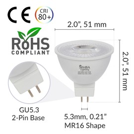 Simba Lighting LED MR16 3.5W 12V Light Bulb (6 Pack) 20W Halogen Spotlight Replacement for Landscape, Accent, Track Lights, Desk Lamps, BAB C, GU5.3 Bipin Base, 5000K Daylight, Not Dimmable