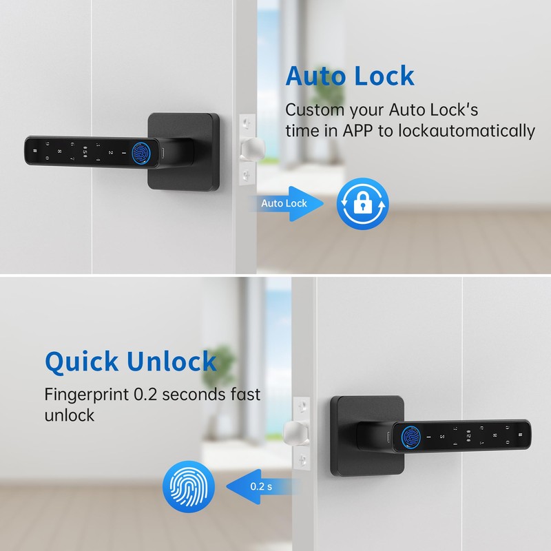 Fingerprint Door Lock-Smart Door knob, Biometric Door Locks,with App/Code/Backup Key/Fingerprint/IC