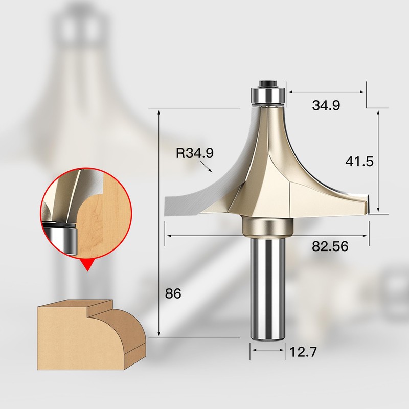 HUHAO 1-3/8" Radius Roundover Router Bit 1/2 Inch Shank,Edge Forming