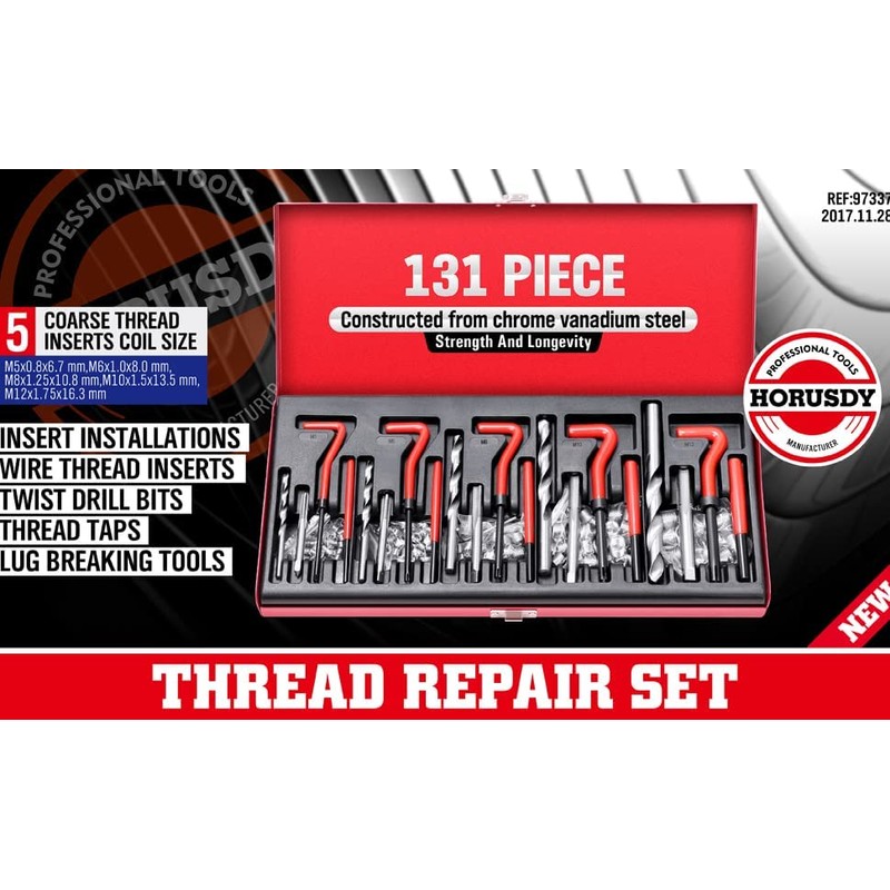 Metric Helicoil Thread Repair Kit: 131-Piece Heli Coil HSS Drills