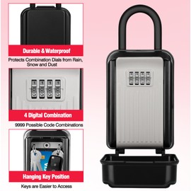 HUANLANG Key Lock Box for Outside,Large Lockboxes 4 Digit Combination Resettable Code Waterproof Outdoor Lock Box for Door Handle,Key Hider Safe for Home Airbnb Garage Office