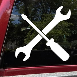 Crossed Wrench Screwdriver Vinyl Decal | Handyman Mechanic Tools | Die Cut Sticker