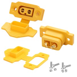 QIANRENON XT60 Fixed Mount Solder Socket 35A 12AWG XT60 Female Panel Mount Li Battery Soldering Connector Fixable XT60E-F Gold Plated Adapter Weld Plug, Dust Cover, for RC Model Drone RC Car, 2Pcs